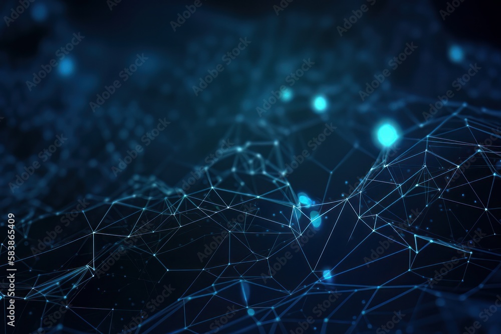 Poster abstract connection blue background network, generative ai
