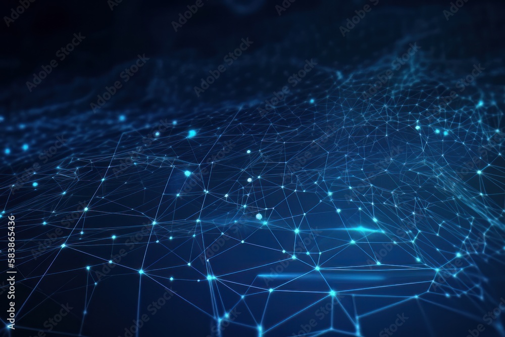 Poster Abstract connection blue background network, Generative ai