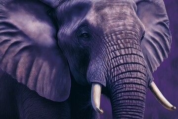 close up elephant on purple background, generative ai