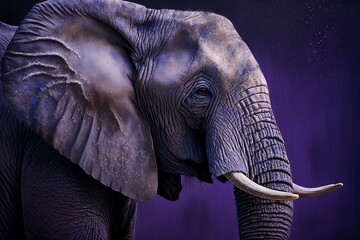 Fototapeta na wymiar close up elephant on purple background, generative ai