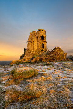 The Folly at Mow Cop with a winter dusting of snow, Mow Cop, Cheshire, England