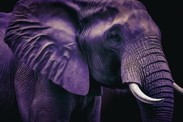 Naklejka na ściany i meble close up elephant on purple background, generative ai