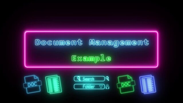 document management example Neon green-blue Fluorescent Text Animation pink frame on black background