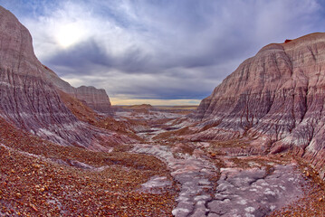 View from the end of a small box canyon on the west side of Lower Blue Mesa at Petrified Forest National Park, Arizona