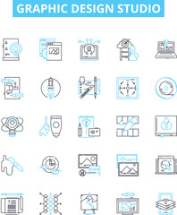 Fototapeta na wymiar Graphic design studio vector line icons set. Graphic, Design, Studio, Graphic Design, Creative, Artwork, Layout illustration outline concept symbols and signs