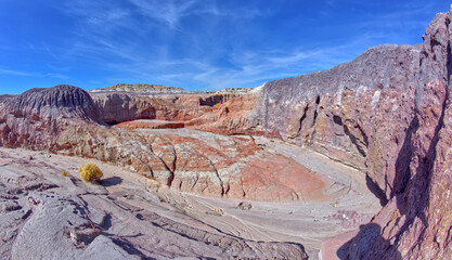 An area of the Red Basin where the purple bentonite transitions into red for which the basin is named, Petrified Forest National Park, Arizona