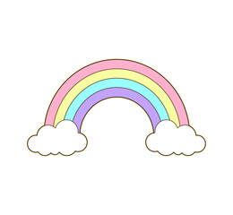 Cute colorfull rainbow with clouds.