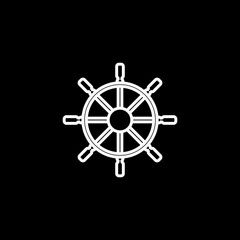 Ship steering wheel icon isolated on black background.