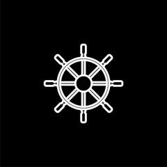 Ship steering wheel icon isolated on black background.