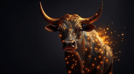 Obraz premium Gold Bull Coin Mountain Blurred Background Generative AI