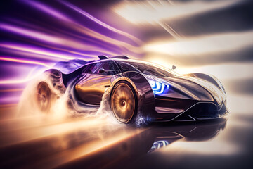 Obraz premium Futuristic electric sports car concept in motion blur