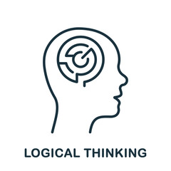 Logic Thinking Line Icon. Maze in Human Head Linear Pictogram. Mental Circle Labyrinth Outline Sign. Intellectual Creative Process Symbol. Editable Stroke. Isolated Vector Illustration