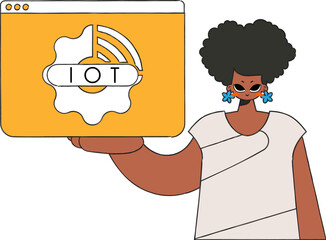 She grasps the Internet of Things logo in her hands.