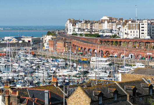 View towards Royal Harbour Marina and Harbour Arches, Ramsgate, Kent, England