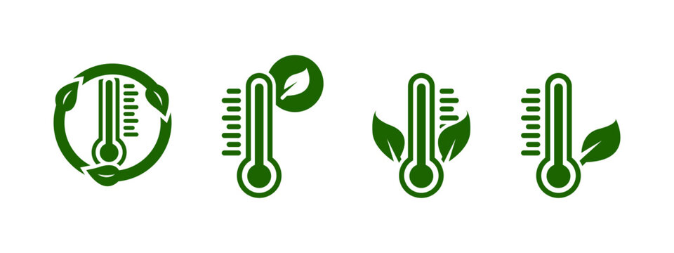 decreasing temperature icon set. temperature with leaves concept. Flat style - stock vector.