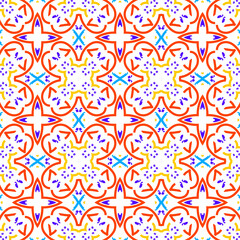 Geometric vector in baroque style. Damask floral ornament background. Simple decoration art for ceramic tile pattern. Seamless vector in vintage tiles design.