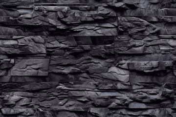 Old black stone brick wall seamless texture. Abstract dark grunge 3d rendering of tile background. Generative AI