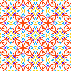 Seamless pattern design for wrapping paper, wallpaper, fabric, decorating and backdrop. Vector Illustration of geometry line art with blue, red, yellow color.