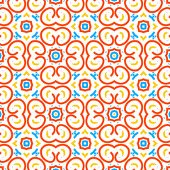 Seamless pattern design for wrapping paper, wallpaper, fabric, decorating and backdrop. Vector Illustration of geometry line art with blue, red, yellow color.
