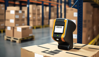  RFID scanner technology in a warehouse for inventory management - obrazy, fototapety, plakaty