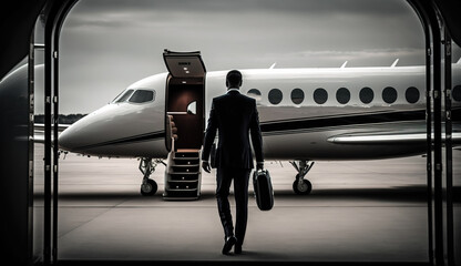 Executive Walking Toward Private Jet