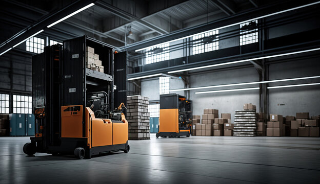 Modern Warehouse with Automated Forklift