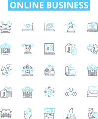 Online business vector line icons set. eCommerce, digital, store, startup, ecommerce, website, commerce illustration outline concept symbols and signs