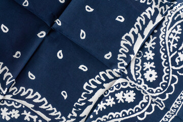 Navy blue bandana with white pattern background