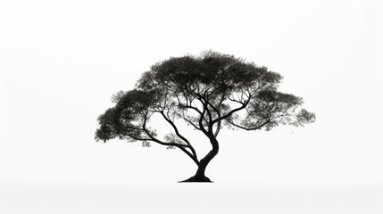 black and white landscape illustration art of a tree silhouette - generative ai