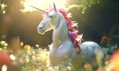 Obraz na płótnie Canvas Mythical unicorn in nature. fairy tale magical unicorn. inspiring dreamy digital illustration. generative ai