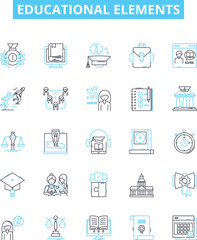 Educational elements vector line icons set. learning, instruction, knowledge, curriculum, skill, course, assessment illustration outline concept symbols and signs