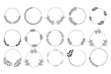 Set of black laurels frames branches. Vintage laurel wreaths collection. Hand drawn vector laurel leaves decorative elements. Leaves, swirls, ornate, award, icon.