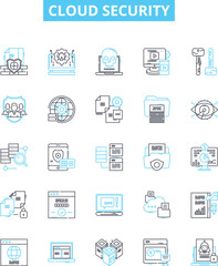 Cloud security vector line icons set. Cloud, security, infrastructure, data, authentication, compliance, encryption illustration outline concept symbols and signs