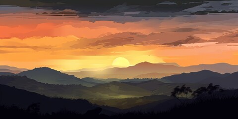 Fototapeta na wymiar Chimba Hills Mesmerizing Sunrise Sunset with Soft Clouds, Generative AI