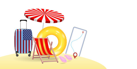 The concept of online travel and tourism planning. 
Isolated realistic 3d objects, banner.