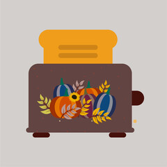 illustration Toaster with Pattern Pumpkin and Sunflower