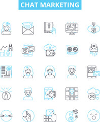 Fototapeta premium Chat marketing vector line icons set. Chat, Marketing, Automation, Engagement, Social, Strategy, Chatbot illustration outline concept symbols and signs