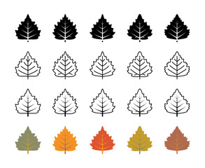 Naklejka na ściany i meble Birch leaves vector icons. Isolated birch leaf icon collection for websites on white background.