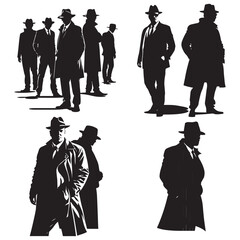 Mafia silhouette vector, Detective silhouette vector isolated on white background