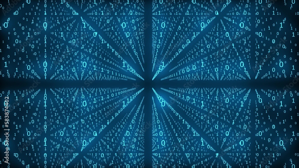Leinwandbilder computer graphics infinite number of zeros and ones moving on a black background. digitalization of 