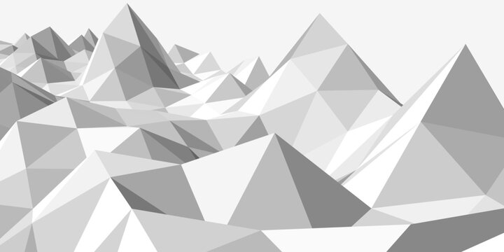 Abstract light gray mountainous landscape background, 3d mesh, low poly modeling, white crystals, vector design