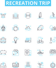 Recreation trip vector line icons set. Recreation, Trip, Holiday, Tour, Vacation, Excursion, Outing illustration outline concept symbols and signs