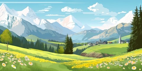 Fototapeta na wymiar In the Alps, blooming meadows create an idyllic landscape in springtime, Generative AI