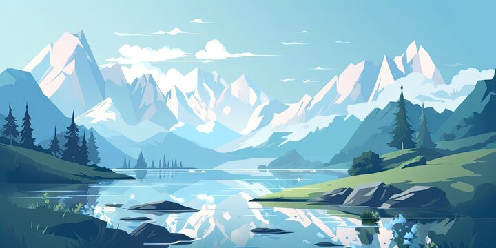 A picturesque summer view featuring a mountain lake and beautiful Alps scenery, Generative AI © Oleksii