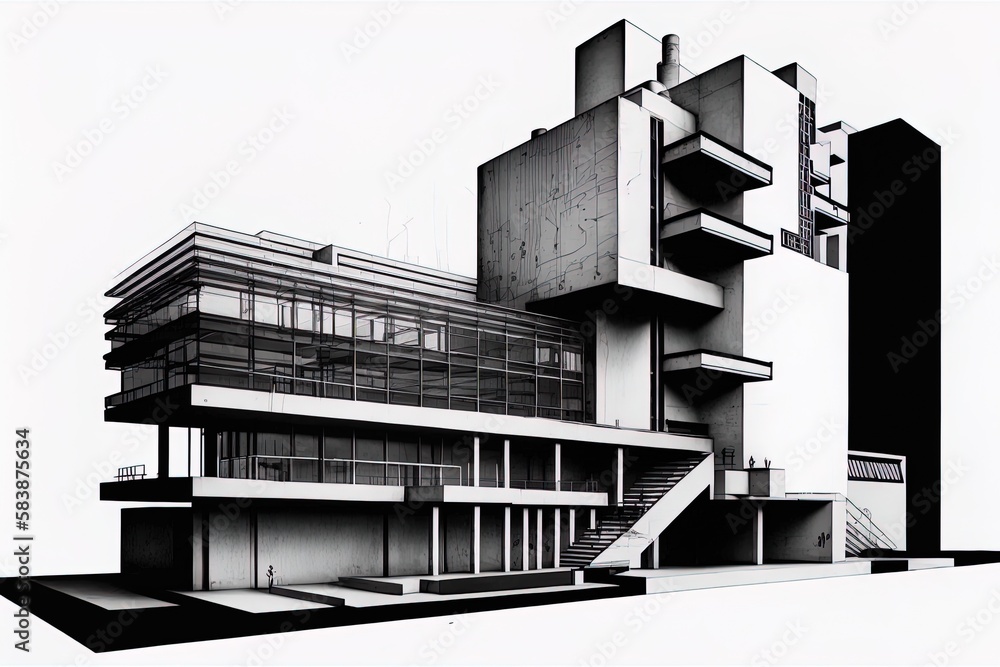 Poster image of a building's cross-section in black and white, for use in an architectural design generativ