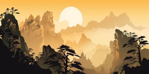 Foto op Canvas Mount Huangshans Yellow Mountains landscape is a UNESCO World Heritage site, Generative AI © Oleksii