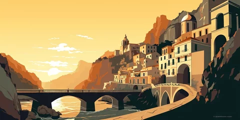 Stoff pro Meter Famous Amalfi coast in Italy features the beautiful Atrani town in its landscape, Generative AI © Oleksii