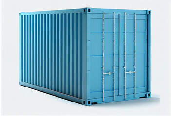 Blue cargo container isolated on white background. Generative Ai.