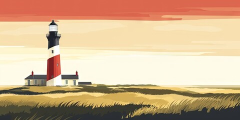 View of the Westerheversand Lighthouse in Nordfriesland, Germanys Schleswig-Holstein state, Generative AI - obrazy, fototapety, plakaty