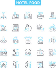 Hotel food vector line icons set. Hotel, Food, Cuisine, Menu, Dining, Restaurant, Buffet illustration outline concept symbols and signs